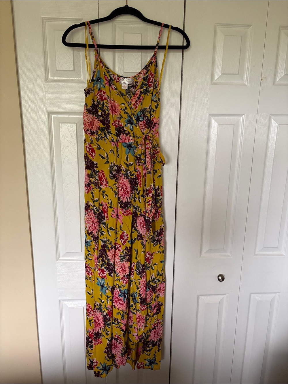 Band of Gypsies Chrysanthemum Floral Wrap Maxi Dress Mustard Yellow